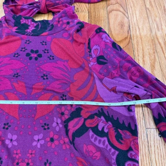 Free People Purple Floral Retro Boho Long Sleeve Retro Mod Scoop Back Dress - Picture 6 of 12